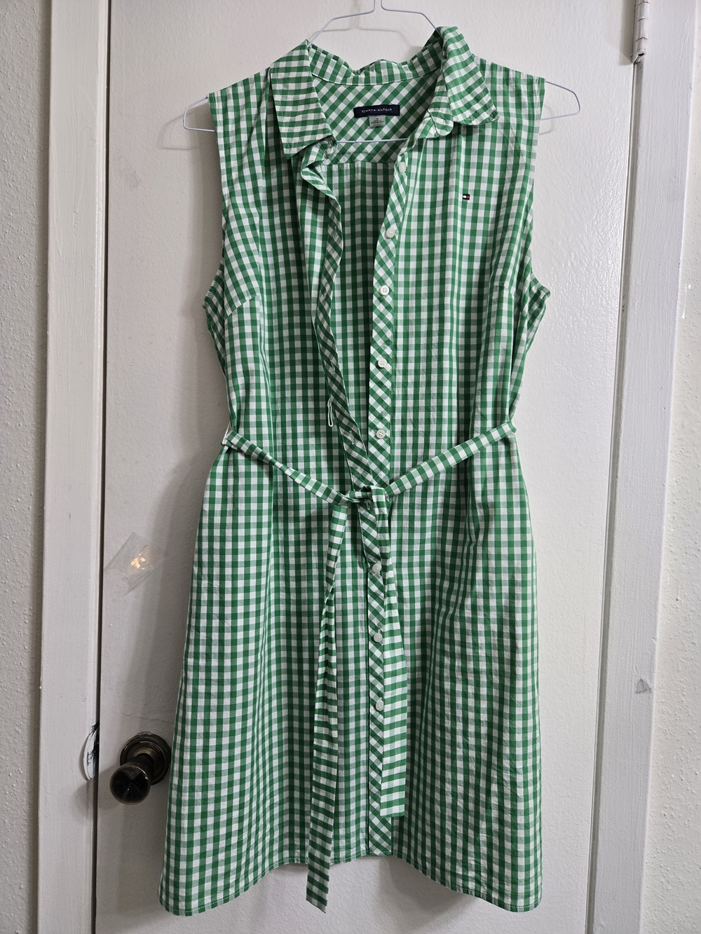 Tommy Hilfiger Green Gingham Sleeveless Shirt Dress
